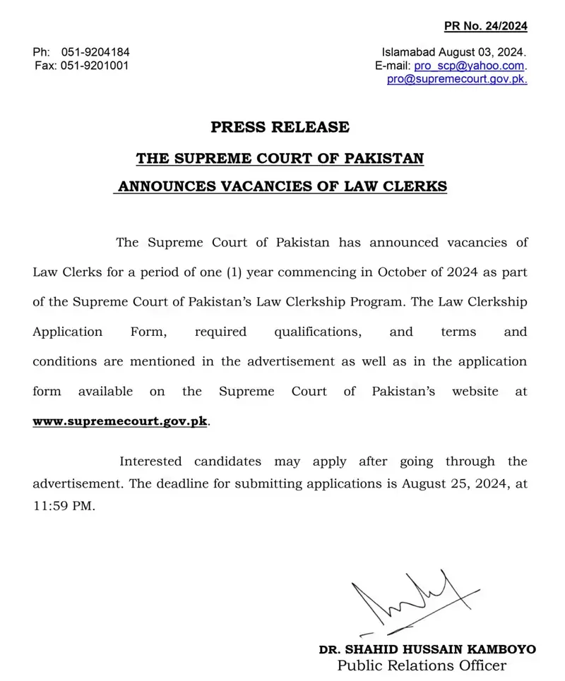 Supreme Court of Pakistan Jobs 2024